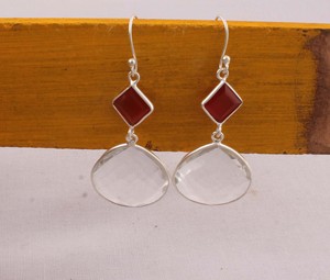 Natural Crystal <b>Red</b> Onyx <b>Earrings</b> 925 Sterling Silver Minimalist Rectangle Drop <b>Earrings</b> Handmade Jewelry Wholesale - Product Image 6