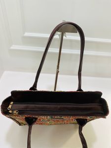 Bohemian Fashion Cotton <b>Canvas</b> <b>Tote</b> <b>Bag</b> with Red Floral Pattern Zipper Closure and Matching Pouch for Daily Use - Product Image 2
