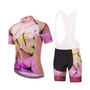 Ensemble maillot et short de cyclisme pour homme avec motif géométrique violet et jaune, impression par sublimation, vêtements de performance respirants - Product Image 1