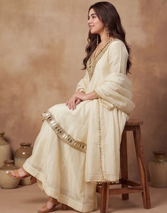 Kurta Sharara Dupatta Festiva KV Cream Mirror Work - Product Image 5