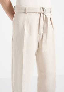 Men's High Waist Wide Leg Cotton Sweatpants <b>Belt</b> Pleated Front Plus Size Customizable All Seasons Lightweight Breathable <b>Elastic</b> - Product Image 4