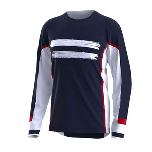 Ensemble de Vêtements de Motocross Bleu Marine pour Hommes – Maillot et Pantalon MX avec Motif Brossé Rouge et Blanc – Vêtements de Course Tout-Terrain OEM - Product Image 3