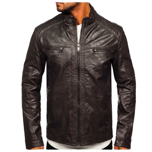<b>Men's</b> Custom <b>Leather</b> Bomber <b>Jacket</b> Stand V-Neck Zipper Closure Woolen Silk Shell Casual Outerwear Winter Soft Breathable 3D/Dot - Product Image 3