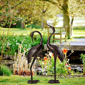 Estatua de Grulla para Exteriores, Jardín, Escultura de Grulla de Aluminio Fundido, Resistente al Polvo y a la Intemperie, Juego de 2, Bronce Antiguo - Product Image 6