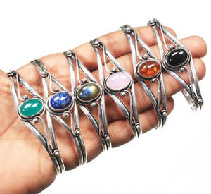 Fine Jewelry Handmade Aura Line <b>Silver</b> Plated Brass Bohemian Geometric Adjustable Bangle Designer Band Crystal Statement <b>Cuff</b> - Product Image 2