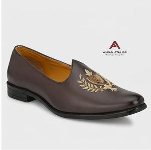 Asken Atelier <b>Men</b> Traditional Indian Style Embroidered Lightweight Slip-On Closed Toe Genuine Leather Dress <b>Shoes</b> for Wedding - Product Image 3