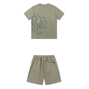 Casual Summer Hip Hop Polo Shirts Sets Cotton Polyester <b>Pullover</b> <b>Mens</b> Custom Logo Tracksuit T-Shirt and Short Set with Zipper - Product Image 2
