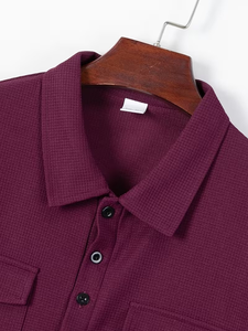 Men's Winter Customized High Quality Solid Casual Fleece Knitted Short Sleeve Polo Shirt Set Pockets Matching Pants Quick Dry - Product Image 4