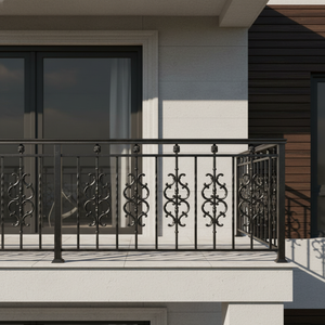 Rampe d'escalier de balcon moderne en fonte robuste sans cadre, finition sablée gris poli, résistante à l'eau et à la rouille, facile à installer - Product Image 1