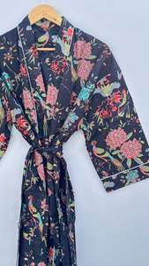 Robe de chambre kimono en coton, peignoir imprimé à motifs, robe de demoiselle d'honneur, vêtement de nuit d'été, taille unique - Product Image 4