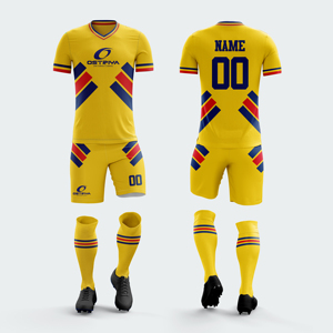 ชุดฟุตบอลชายดีไซน์ล่าสุด ปรับแต่งได้เต็มรูปแบบ เสื้อและกางเกงขาสั้น โพลีเอสเตอร์ 100% คุณภาพสูง ราคาขายส่ง - Product Image 6