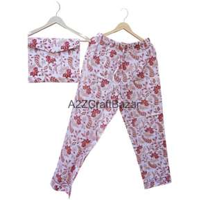 Ensemble pyjama de nuit pour femmes, fait main, hiver, romantique, imprimé floral, 100% coton, respirant, doux, taille élastique, col rond - Product Image 3