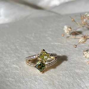 Adjustable Green Zirconia <b>Ring</b> <b>Peridot</b> Style <b>Ring</b> 925 Sterling Silver Elegant Gift For Her Birthday - Product Image 1