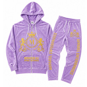 Ensemble de survêtement à capuche violet Mudassar Ali Apparel Enterprises, 100% polyester, 350 g/m², fermeture éclair intégrale, poche avant - Product Image 1