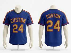 Camiseta de Béisbol Azul Personalizada para Hombre, Manga Corta, Cuello en V, Poliéster que Absorbe la Humedad, Corte Regular, Impresión Sublimada 24 - Product Image 1