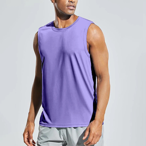 Débardeur Homme Violet Sans Manches Col Rond Tricoté Uni Décontracté Respirant Lavé Séchage Rapide 100% Coton - Product Image 6