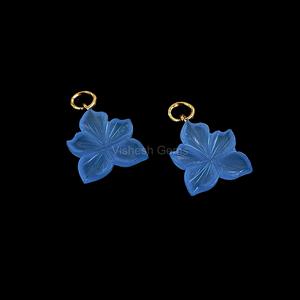 Blue Chalcedony Flower Shape Carved Gemstone Pendants 925 Sterling <b>Silver</b> Gold Plated <b>Charms</b> For Necklace Jewelry Making Supply - Product Image 2