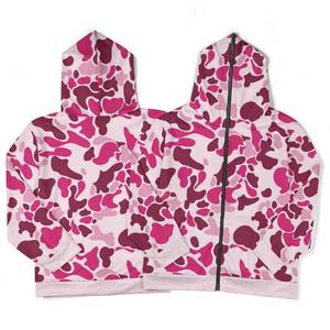 Sudadera con capucha unisex personalizada de camuflaje rosa con cremallera completa, corte holgado, chaqueta deportiva con capucha, sudadera informal estilo streetwear para parejas - Product Image 3
