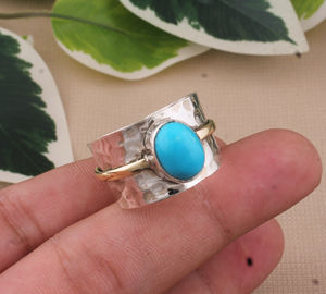 Anillo de Plata de Ley 925 con Turquesa Natural, Clásico, Certificado, con Gema, Joyería de Boda para Mujer - Product Image 4