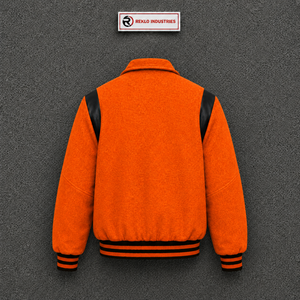 Veste universitaire classique en laine orange de haute qualité, col rabattu décontracté, coupe régulière, épaisse et unie pour l'automne - Product Image 6