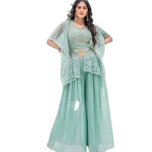 El último diseñador Pure Georgette Crape Hand Work Fancy Sharara Suit de Fab Zone - Product Image 1