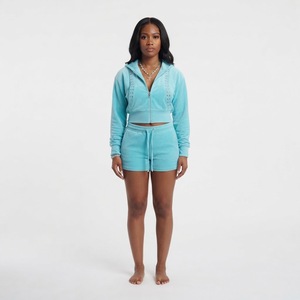 Women's Color Block Hoodie and Shorts Set Long Sleeve Knitted Two <b>Piece</b> Tracksuit - Product Image 5
