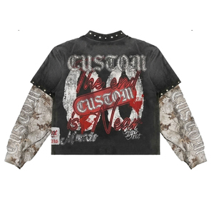 Custom California <b>Skull</b> Print Long Sleeve T-<b>Shirt</b> <b>Men</b> Oversized Crop Fit Punk Style O-Neck Cotton Woven - Product Image 3