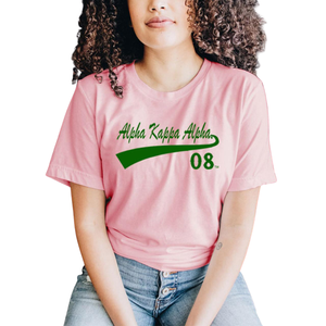 Camiseta AKA Tail, color rosa claro y verde, con estampado gráfico, cuello redondo, manga corta, informal, de algodón, para hermandades - Product Image 1