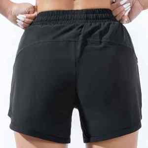 Pantalones Cortos Deportivos de Cintura Alta para Mujer con Bolsillos, Color Sólido, de Secado Rápido, Tejido de Punto, Cintura Elástica - Product Image 2