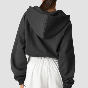 Vente en gros de vêtements de fitness pour femmes en coton respirant et écologique, tricotés, avec col en tissu éponge uni, imprimés sur mesure, pour l'automne/hiver - Product Image 3