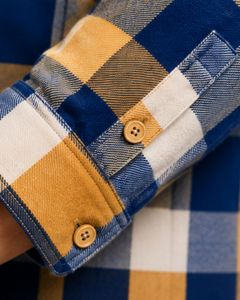 Navy Beige Plaid Men Flannel Shirt Long Sleeve Button <b>Down</b> Checkered Cotton Casual Shirt With Chest Pockets Streetwear Overshirt - Product Image 4