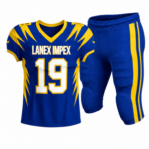 Uniforme de football américain pour hommes LANEX IMPEX de qualité supérieure LI-AFU-30, ensemble maillot et pantalon bleu et jaune avec impression par sublimation, numéro 19 - Product Image 2