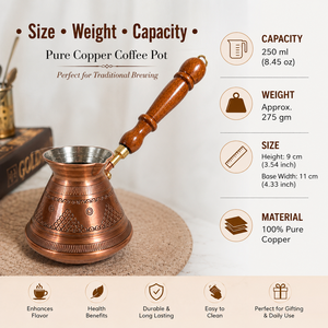 Cafetière turque en cuivre pur faite à la main, Cezve Ibrik, avec poignée en bois, pour café arabe, grec, expresso, chauffe-lait, théière - Product Image 6