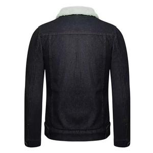 Veste en jean foncé pour homme avec col en fausse fourrure, coupe ajustée, style décontracté, simple boutonnage, manches classiques, tissée, pour l'hiver - Product Image 3