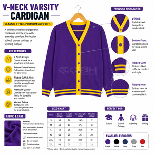 Cosh International Sisterhood Sorority <b>Purple</b> Yellow V-Neck Knitted <b>Cardigan</b> Long Sleeve Casual Women's Solid Color Button Front - Product Image 6