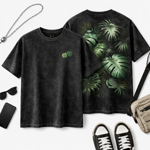 T-shirt personnalisé vintage délavé à imprimé feuilles tropicales en coton, coupe oversize, style streetwear, unisexe, vente en gros OEM - Product Image 2