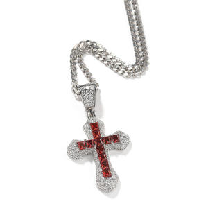 Colgante de cruz de lujo estilo hip-hop con incrustaciones de moissanita y diamantes, plata con piedra roja, estilo fe, joyería llamativa para fiestas y eventos para hombre XL - Product Image 4
