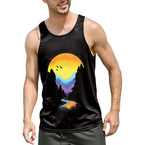 VYRRA INTERNATIONAL Men's Black Tank <b>Top</b> O-Neck Sporty Casual Knitted Breathable Polyester/Cotton Sleeveless Shirt - Product Image 3