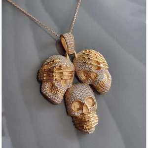 Pendentif Hip Hop personnalisé pour homme « Ne vois pas le mal, n'entends pas le mal, ne dis pas le mal » en argent sterling 925 et moissanite - Product Image 2