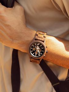 Reloj Clásico de Cuarzo con Correa de Madera, Caja de Acero Inoxidable, Resistente al Agua 10m, Estilo Vintage, Unisex, para Fiestas y Bodas - Product Image 1