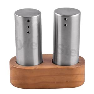 Soporte de madera Botella de condimentos Especias Sal n Papel Forma redonda Coctelera Juego de molinillo de sal y pimienta a precio mayorista - Product Image 1