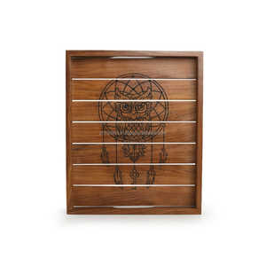 จานเสิร์ฟอาหารไม้พร้อมที่จับสำหรับตกแต่งบ้านและโรงแรมถาดเสิร์ฟอาหารทำจากไม้ออกแบบโลโก้ได้ตามต้องการ - Product Image 1