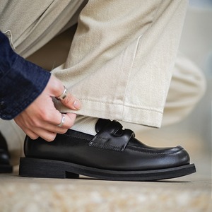 Square-toe loafers men thick-soled height-enhancing British style business casual <b>one</b>-piece black leather shoes - Product Image 4