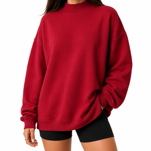 Sweat-shirt à col montant pour femme, épaules tombantes, prix abordable, en tissu éponge de coton, coupe décontractée, mode hiver, fournisseur en gros - Product Image 1