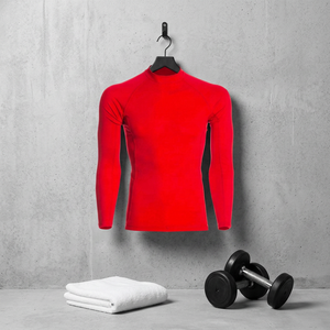 Men's <b>Red</b> <b>Long</b> <b>Sleeve</b> Rash Guard Quick Dry Polyester Shirt <b>Top</b> - Product Image 5