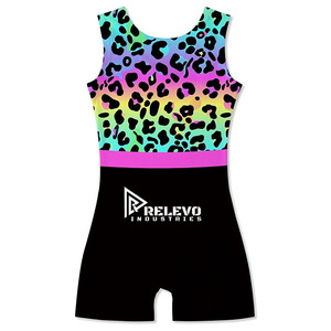 Justaucorps de danse sans manches pour filles Relevo, imprimé léopard, bordure rose, matière Spandex/Polyester, impression numérique, pour enfants, tenue de scène - Product Image 6