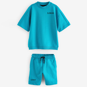 Ensemble décontracté unisexe violet 2 pièces : T-shirt et short de sport couleur unie à manches courtes et col rond – Tenue d'été - Product Image 2