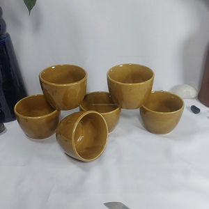 Juego de 6 cuencos de cerámica amarilla mostaza, gres hecho a mano brillante, diseño minimalista para servir sopa, arroz, aperitivos o postres, cocina - Product Image 1