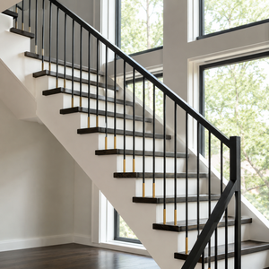 Rampe d'escalier Art Déco noire et or de luxe avec balustres circulaires, main courante intérieure pour la décoration intérieure de villa - Product Image 2