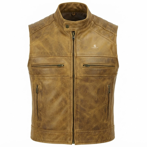 Men's Winter Leather <b>Vest</b> Adults Wholesale OEM ODM Custom Motorcycle Jacket Sleeveless Biker Vintage Casual Premium Outerwear - Product Image 4